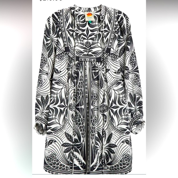 NWT Farm Rio Monochrome Elegance Scarf Print Long Sleeve Minidress Nordstrom - Picture 4 of 6